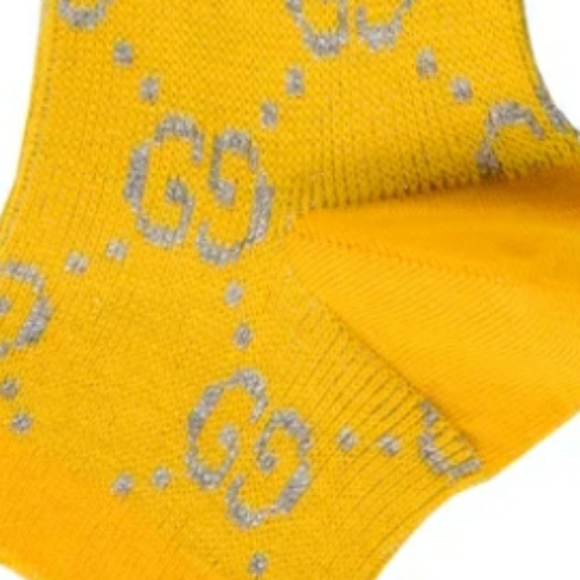 Gucci yellow and silver  GG Monogram Socks Medium. - Picture 2 of 3